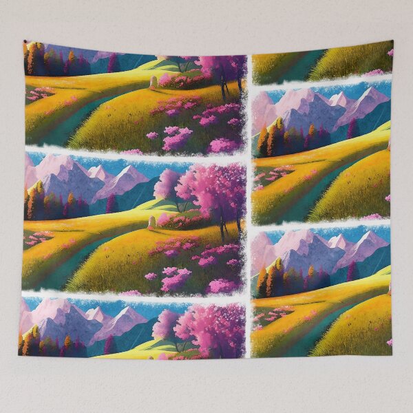 Item preview, purple spring landscape watercolor designed and sold by Design_for_merch.