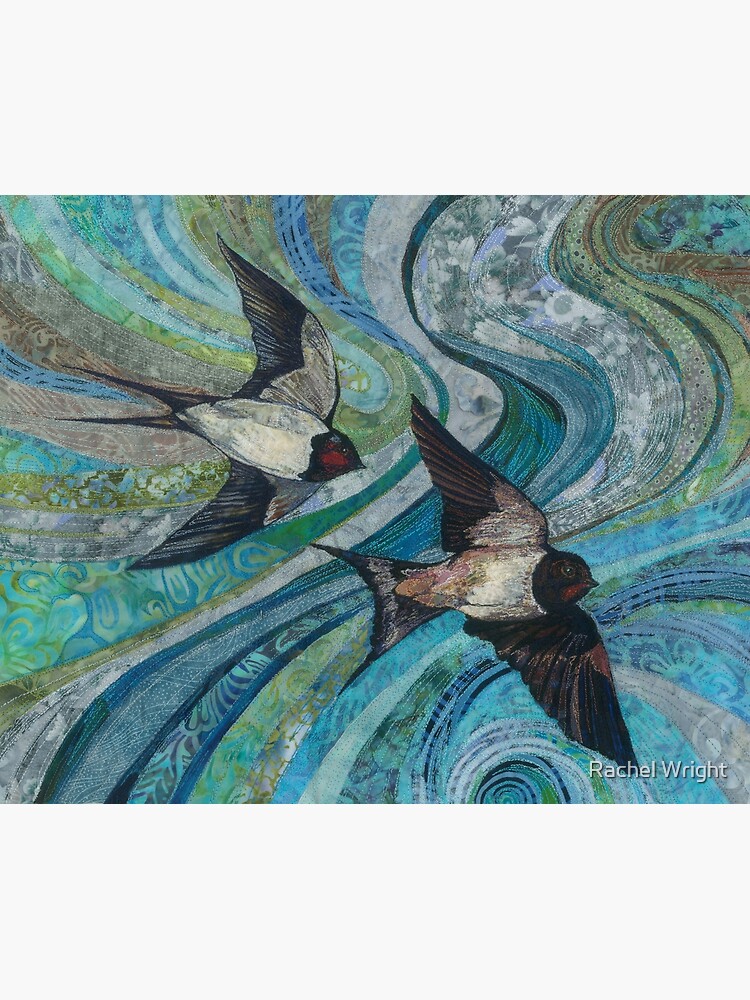 Aperçu 3 sur 3. Impression artistique avec l'œuvre Torsion et tournage - Swallows Broderie - Textile Art créée et vendue par RWTextileArt.