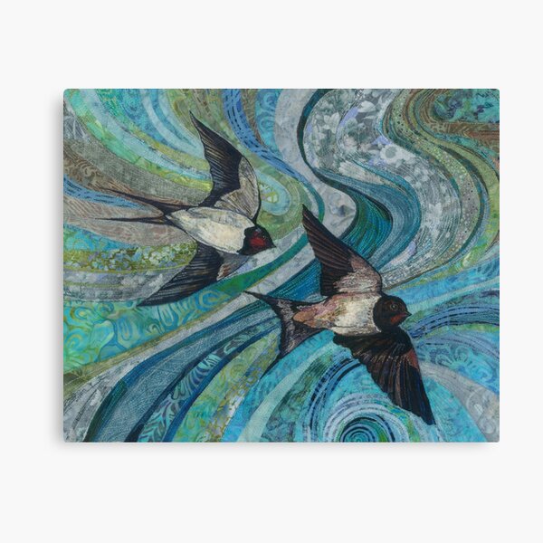 Aperçu de l'œuvre Torsion et tournage - Swallows Broderie - Textile Art créée et vendue par RWTextileArt.