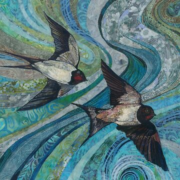 Aperçu de l'œuvre Torsion et tournage - Swallows Broderie - Textile Art de RWTextileArt