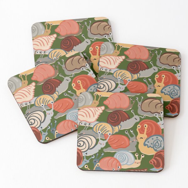 Item preview, Snail Trail - repeat pattern of funny snails on dark green designed and sold by NattyDesigns.