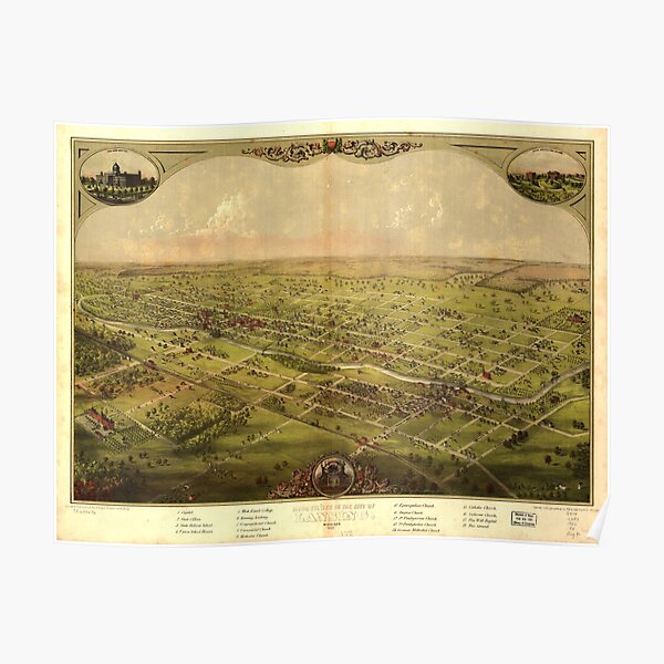 "Bird's Eye View of Lansing, Michigan (1866)" Poster for Sale by