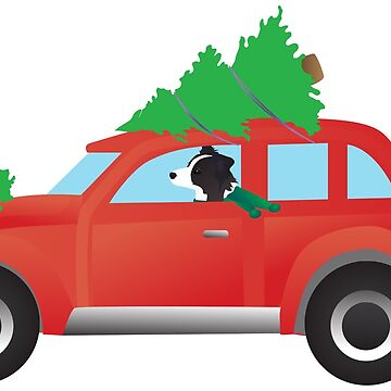 Artwork thumbnail, Border Collie Driving a Christmas Car with a Tree on Top by TriPodDogDesign