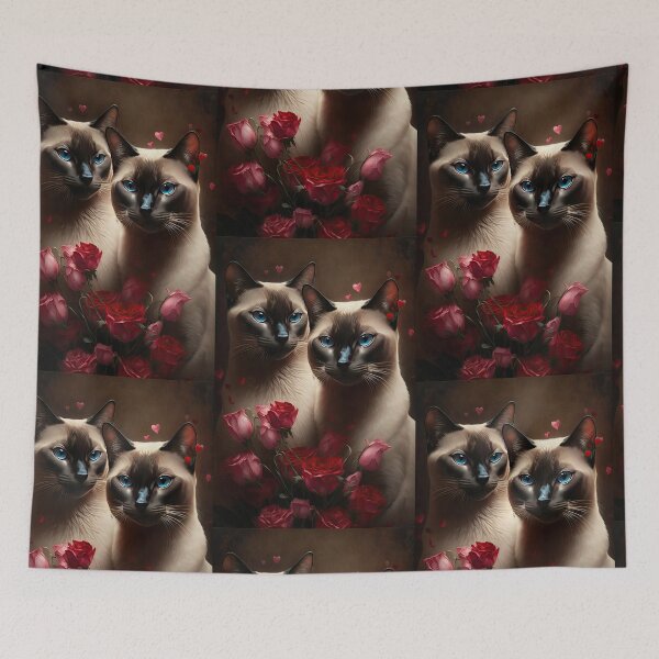 Item preview, Valentines Siamese Love Cats and Flowers 8 designed and sold by idreamaboutcats.