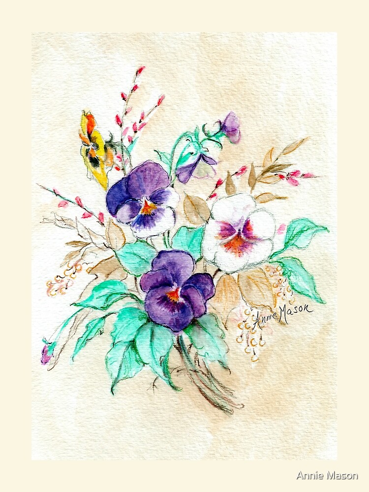 Thumbnail 3 of 3, Scarf, Pansies Bouquet designed and sold by anniem49.