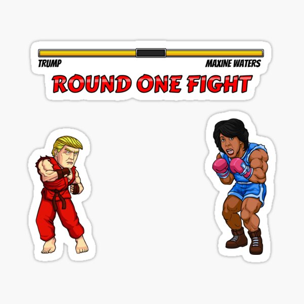 Vista previa del artículo con la obra «Round One Fight (Parodia del luchador callejero) Trump contra Maxine Waters», diseñado y vendido por yourmovebro.