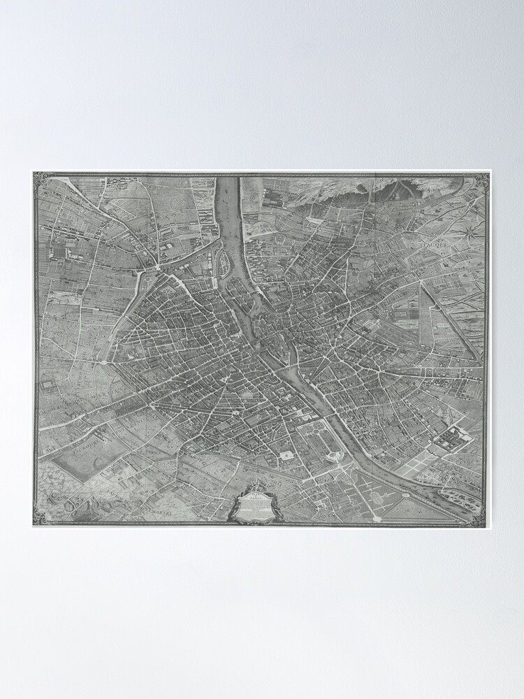 Paris Old Map , Black and White, Vintage Poster for Sale by