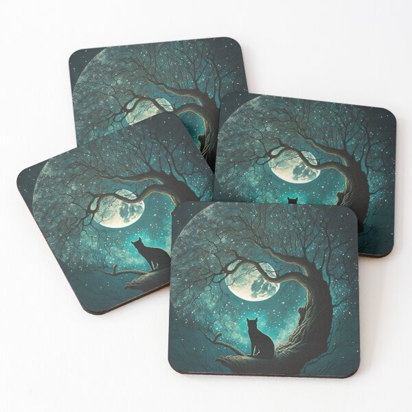 Item preview, Starry Cat Night in moon light sitting on tree designed and sold by Paintandgo.