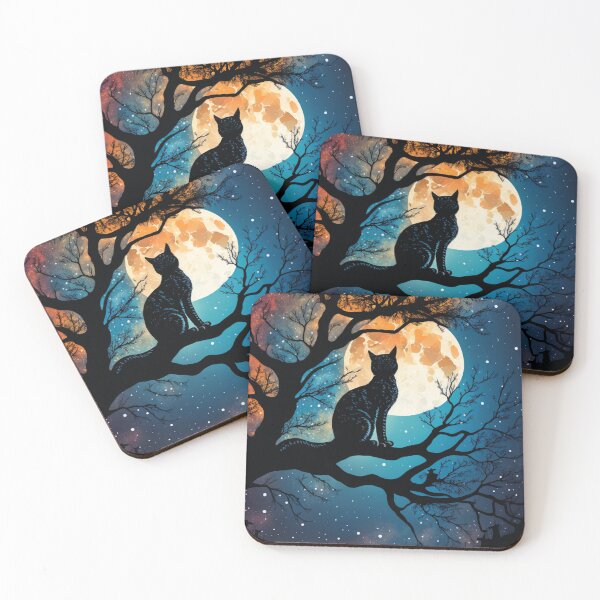 Item preview, Starry Cat Night in moon light sitting on tree designed and sold by Paintandgo.