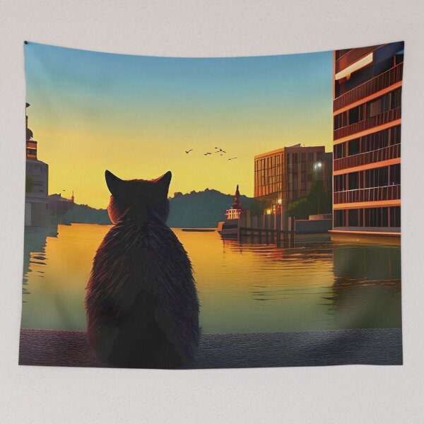 Item preview, Cat Watching Sunset Scene designed and sold by roleshop.