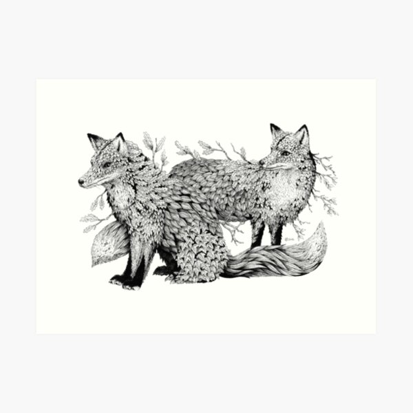 Leaf Foxes Art Print