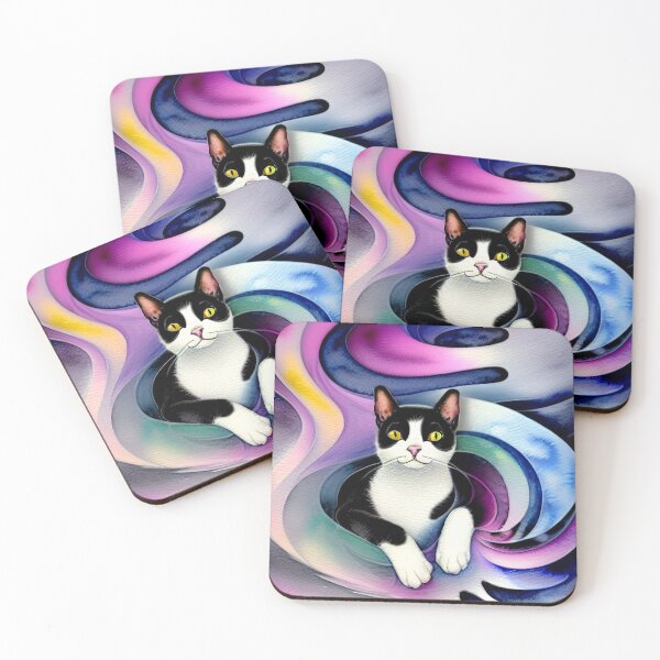Item preview, Happy Black and White Cat in Ethereal Swirl designed and sold by ArtistsQuest.