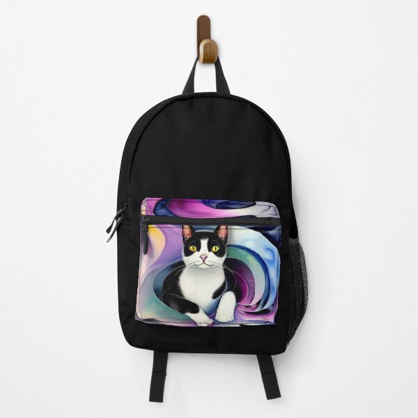 Item preview, Happy Black and White Cat in Ethereal Swirl designed and sold by ArtistsQuest.