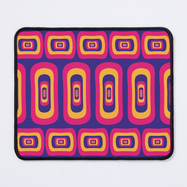 Item preview, Flower power vintage hippie 60s style psychedelic print with geometric shapes in fuchsia, blue and yellow designed and sold by Martapp.