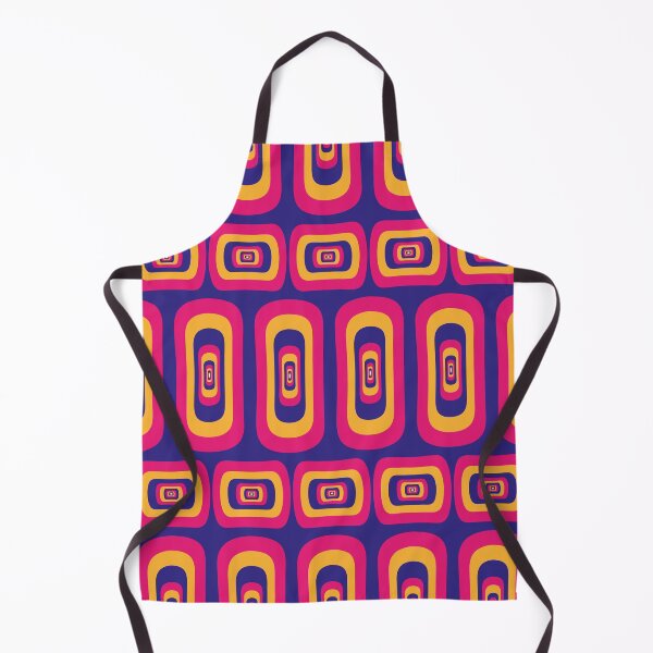Item preview, Flower power vintage hippie 60s style psychedelic print with geometric shapes in fuchsia, blue and yellow designed and sold by Martapp.