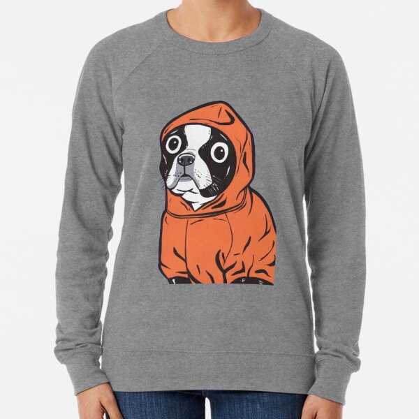 Boston Terrier Orange Hoodie Lightweight Sweatshirt