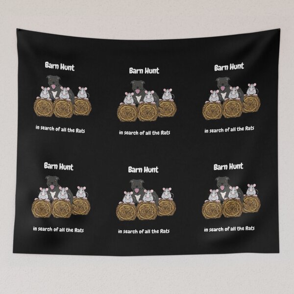 Item preview, Funny Barn Hunt - in search of all the rats with a Black Staffordshire Bull Terrier designed and sold by Just4doglovers.