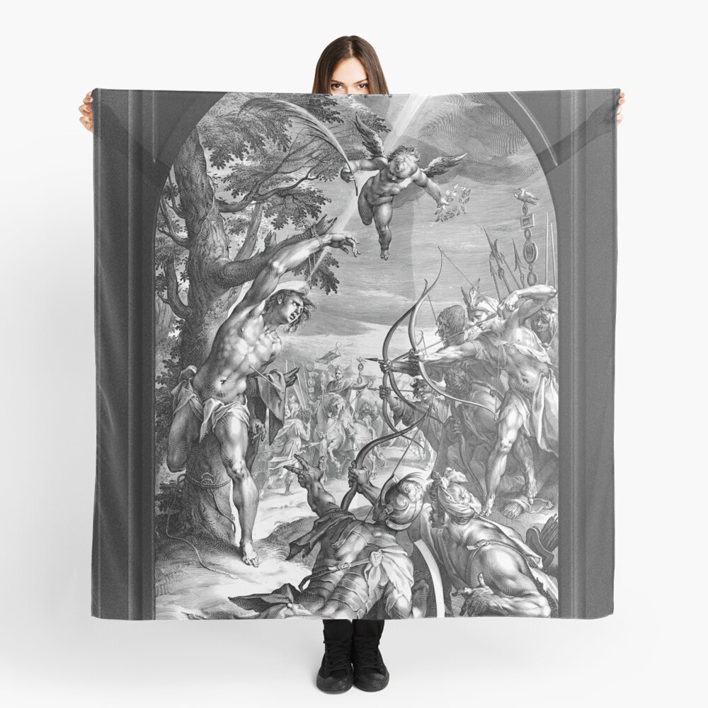 The Martyrdom of St. Sebastian by Jan Muller - The Power of Faith 4 The Martyrdom of St. Sebastian by Jan Harmensz. Muller Remastered Xzendor7 Classical Art Old Masters Reproductions Women's Scarf