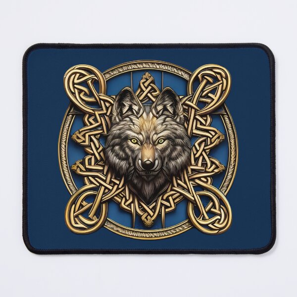 Item preview, Gold Navy Blue Celtic Knots Timber Wolf Tribal Emblem designed and sold by Cawaiico.