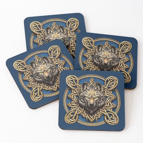 Item preview, Gold Navy Blue Celtic Knots Timber Wolf Tribal Emblem designed and sold by Cawaiico.