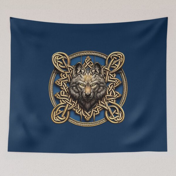 Item preview, Gold Navy Blue Celtic Knots Timber Wolf Tribal Emblem designed and sold by Cawaiico.