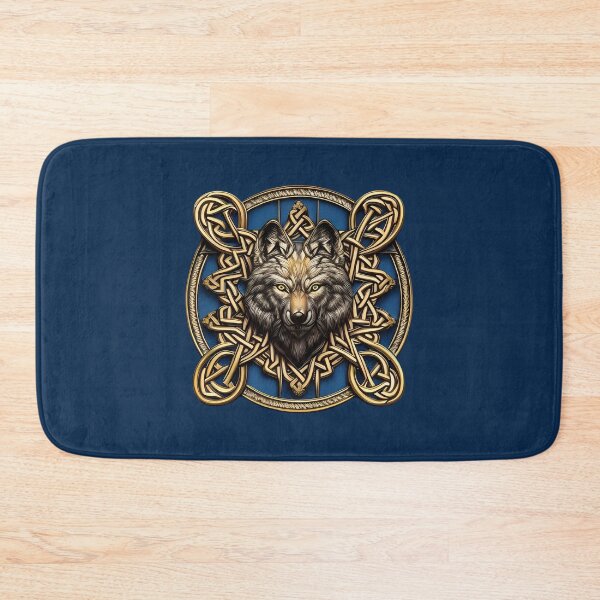 Item preview, Gold Navy Blue Celtic Knots Timber Wolf Tribal Emblem designed and sold by Cawaiico.