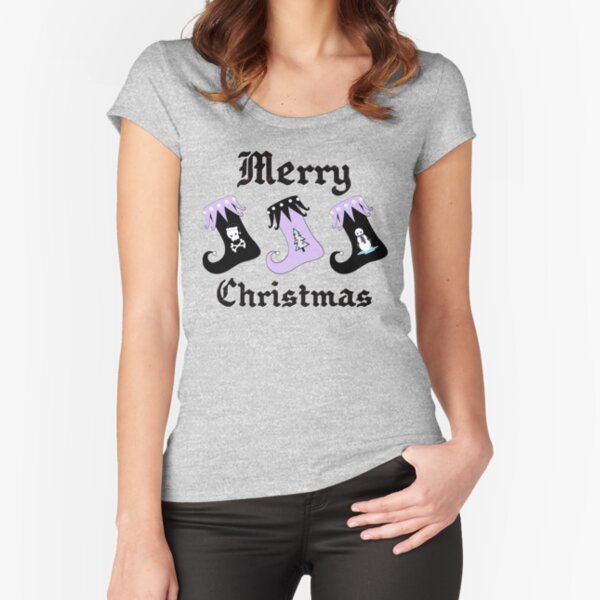 Merry Christmas Pastel Goth Elf Stockings Fitted Scoop T-Shirt