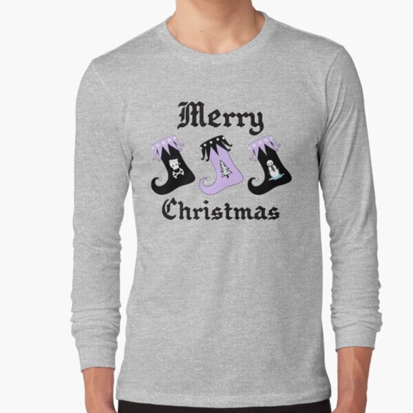 Merry Christmas Pastel Goth Elf Stockings Long Sleeve T-Shirt