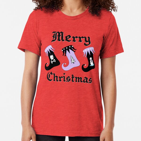 Merry Christmas Pastel Goth Elf Stockings Tri-blend T-Shirt