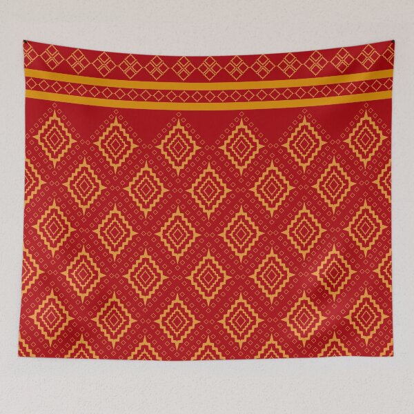 Item preview, Thai Ikat Seamless Pattern Gold Geometry on Red Background Thai Textile Thai Fabric designed and sold by Apkdesigner.