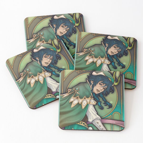 Item preview, Fanart: Xiaoven. Venti & Xiao from Genshin Impact in Art Nouveau style designed and sold by AlexaelArtworks.