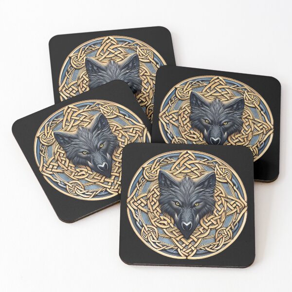 Item preview, Gold Grey Celtic Knots Wolf Tribal Emblem designed and sold by Cawaiico.