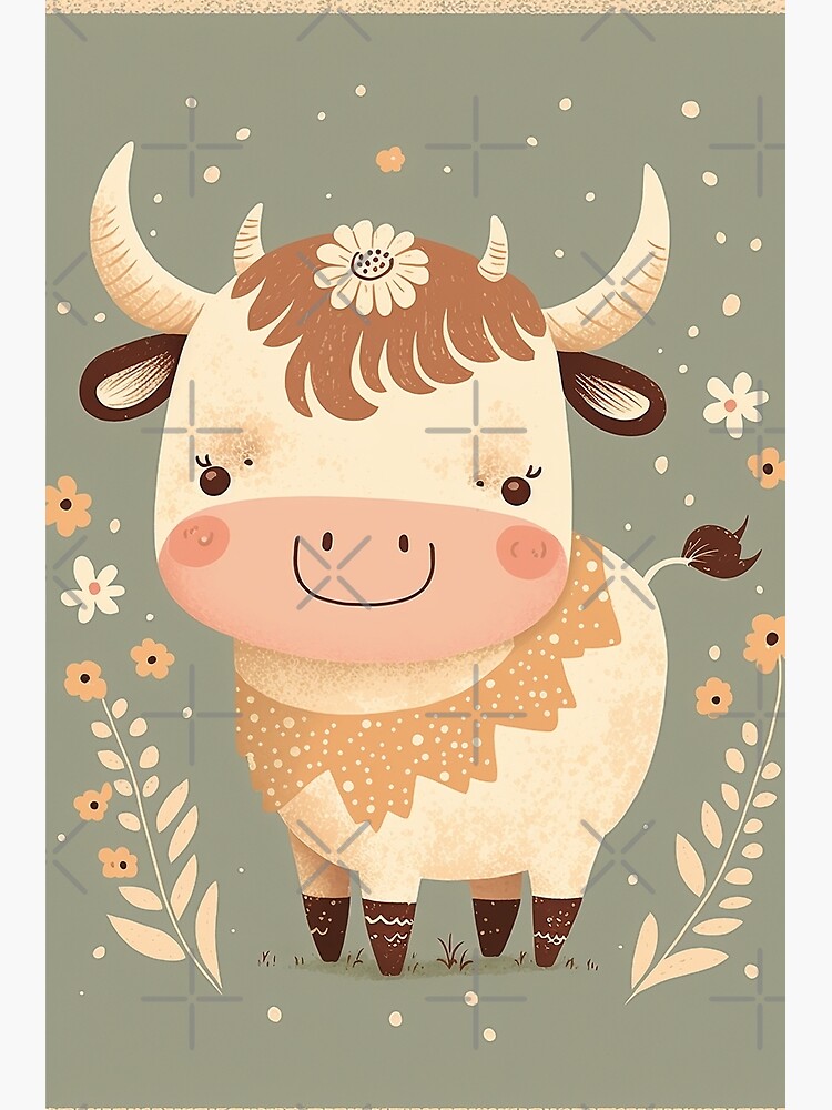 Disover Boho style Nursery Character -Cow02 Premium Matte Vertical Poster