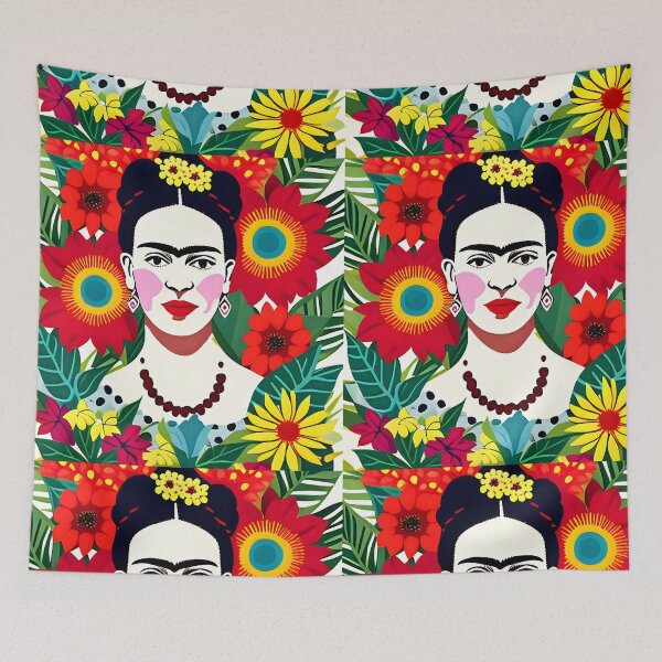 Item preview, Mexican Folk Art, beautiful lady in red poppies. Inspired by Frida Kahlo designed and sold by RoyalRepublics.