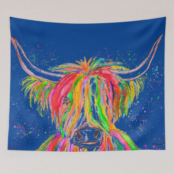 Item preview, Highland Cow Watercolor painting blue designed and sold by Monika Howarth.