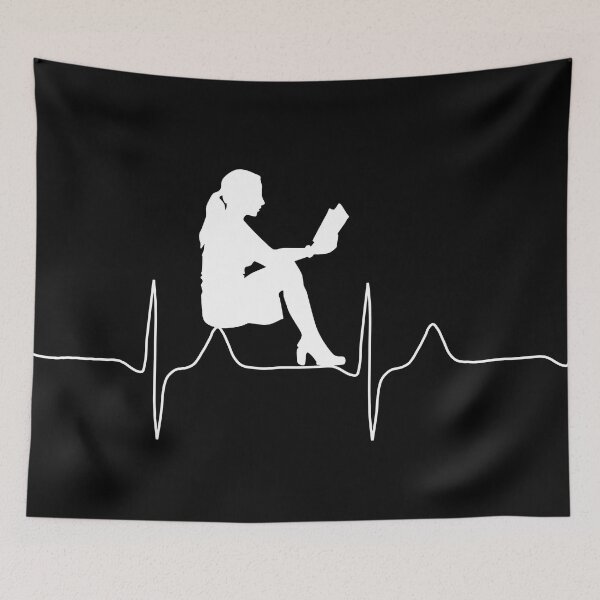 Item preview, My heart beats for reading (white on black background) designed and sold by Jeeb-Arts.