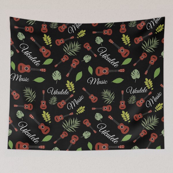 Item preview, Ukulele pattern with leaves - ukulele - variant black designed and sold by piesdesignart.