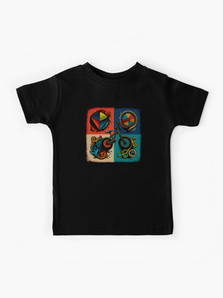 BMX designs with a bold and colorful flair perfect for riders looking to express themselves. Inspired by tattoos pop art and vintage and retro simple shapes 19 Kids T Shirt for Sale by TourDePassion