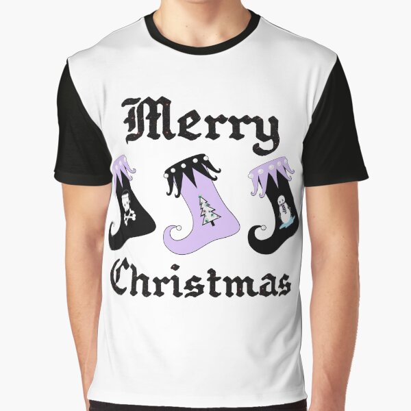 Merry Christmas Pastel Goth Elf Stockings Graphic T-Shirt