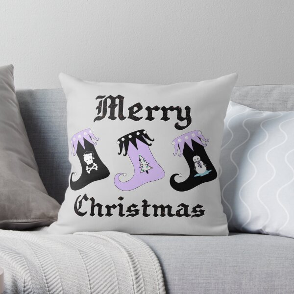 Merry Christmas Pastel Goth Elf Stockings Throw Pillow