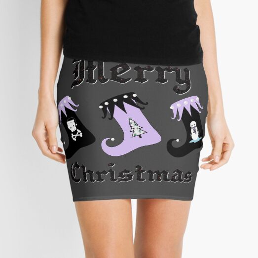 Merry Christmas Pastel Goth Elf Stockings Mini Skirt