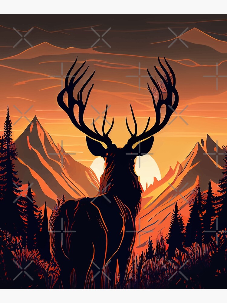 Mountain Deer during Sunset beautiful Duo chromatic art Mounted Print for  Sale by Visual-wallart