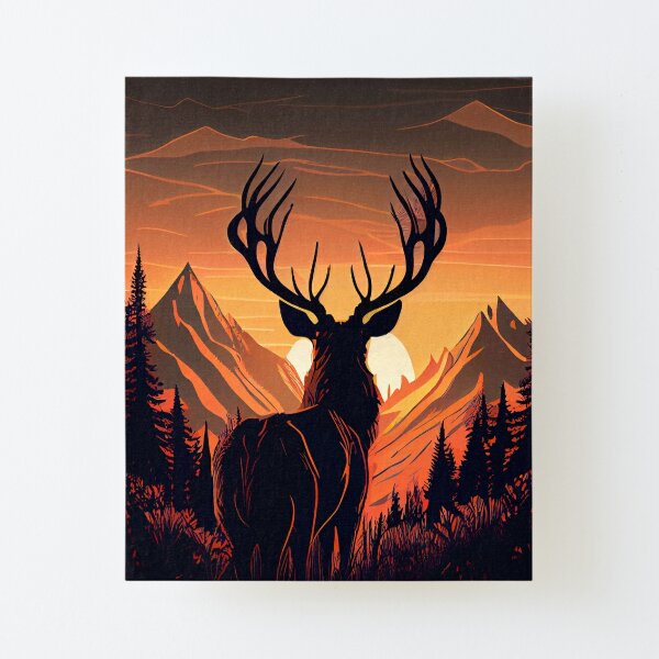 Mountain Deer during Sunset beautiful Duo chromatic art Mounted