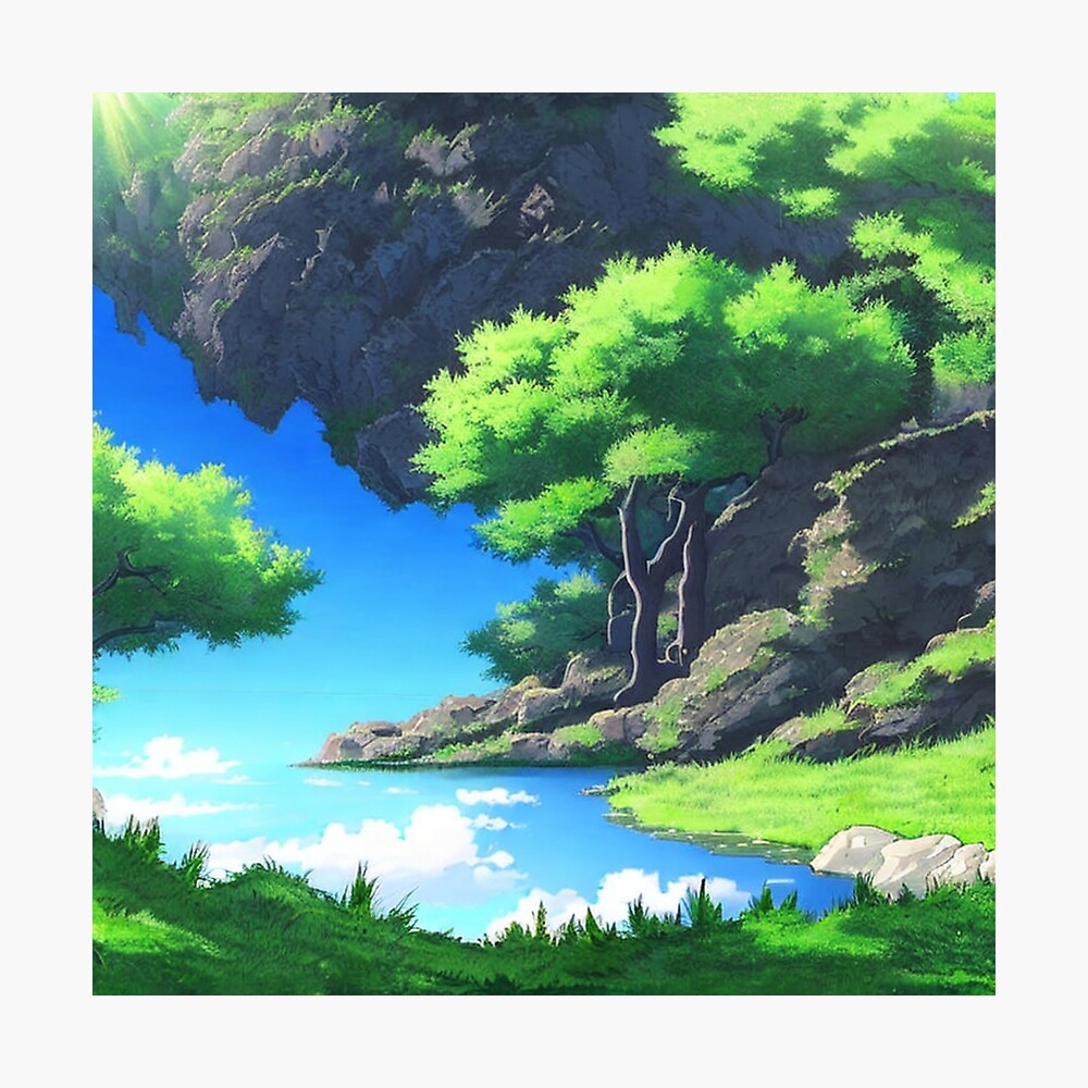 Peaceful, calming anime background of nature.