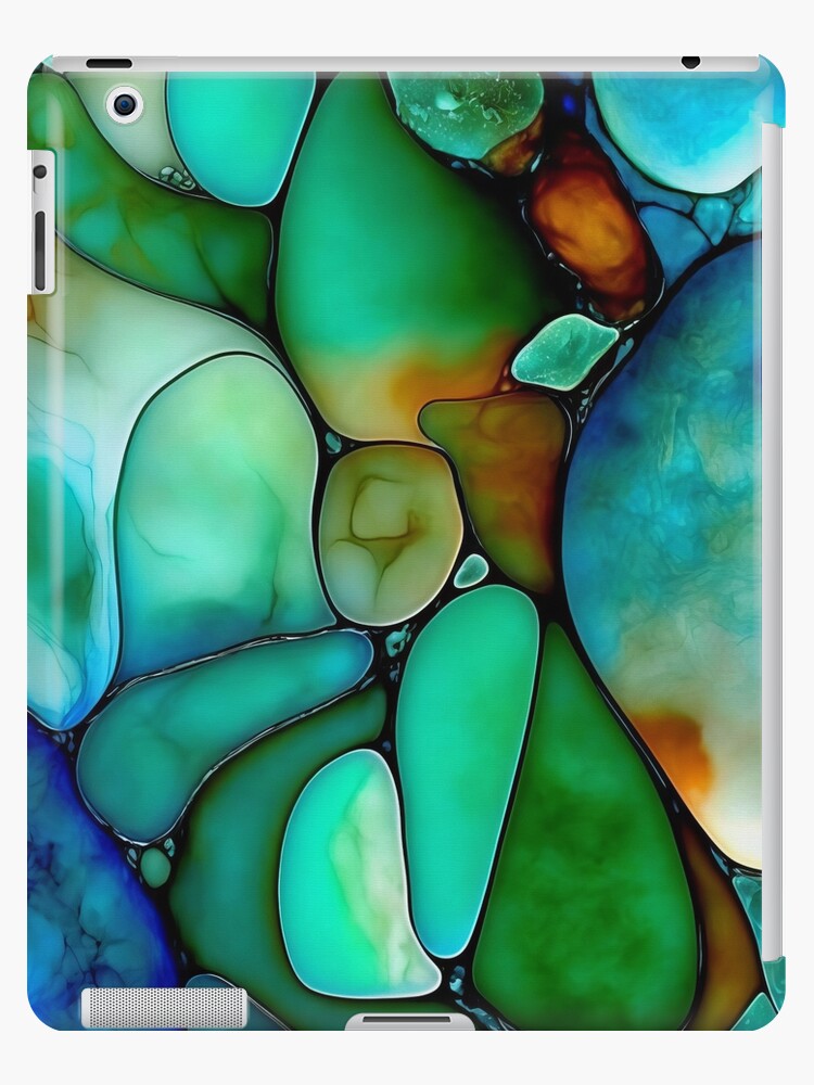 Sea Glass Abstract in Jade, Dark Green, Cobalt, Amber - Ink on