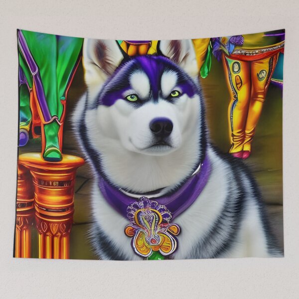 Item preview, A Mardi Gras Husky.Mardi Gras Dog. Mardis Gras Siberian Husky designed and sold by Doggymadness.
