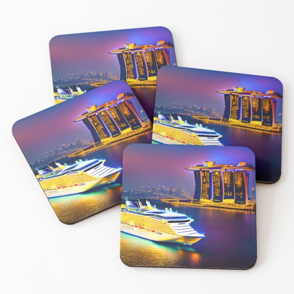 Artikelvorschau, Kreuzfahrtschiff, das in der Abenddämmerung am Sands Hotel in Singapur vorbeifährt. entworfen und verkauft von MusicalArtisty.