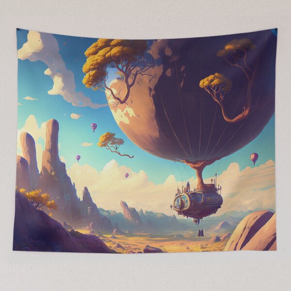 Item preview, Balloon Adventure Fantasy Landscape Art 01 - Colorful Cartoon Travel designed and sold by Sunchaser World.