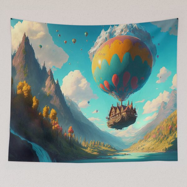 Item preview, Balloon Adventure Fantasy Landscape Art 04 - Colorful Cartoon Travel designed and sold by Sunchaser World.