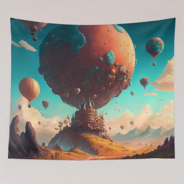 Item preview, Balloon Adventure Fantasy Landscape Art 05 - Colorful Cartoon Travel designed and sold by Sunchaser World.